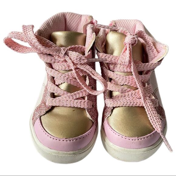 OshKosh B’Gosh Metallic Gold High-Top Sneakers Toddler Girls Size 4 Pink - Picture 1 of 5